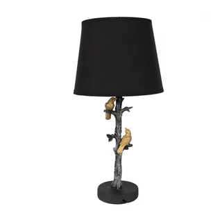 Clayre & Eef Nachttischlampe Tischlampe vintage in schwarz-gold Vögel auf Ast 45 cm