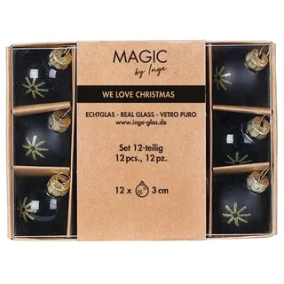 Weihnachtskugeln Glas 3cm 12er Set - Glitzer Schneeflocken Motiv - Kleine Christbaumkugeln Weihnachtsbaumkugeln für Weihnachten - Christbaumschmuck & Weihnachtsbaumschmuck - Ebony Black