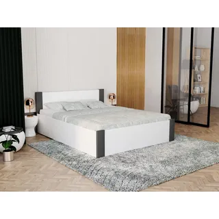 FDM Stauraumbett mit Bettkasten und Lattenrost 120x200, 140x200, 160x200 und 180x200cm (MADE IN EU - Gästebett Tagesbett Kinderbett belastbar bis 400kg - viel Stauraum, ideal für Paare, in Weiß-Natur oder Weiß-Grau), Metallrahmen mit hydraulischer Klappfunktion grau