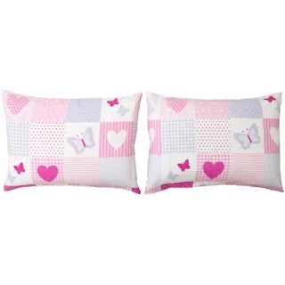 Bloomsbury Mill - Patchwork mit Herzen & Schmetterlingen - Rosa - Zwei Kissenbezüge (zusätzlich) - 50cm x 75cm