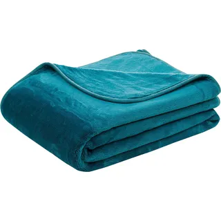 Wohndecke GÖZZE "Uni Decke aus recyceltem Polyester" Wohndecken Gr. B/L: 150 cm x 200 cm, blau (petrol) Kunstfaserdecken Kuscheldecke