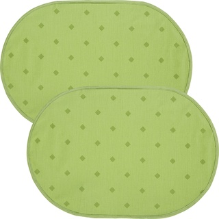 Erwin Müller abwaschbares Tischset, Platzset 2er-Pack Neuss im Rautendesign, grün Größe oval 35x50 cm - acrylversiegeltes Gewebe für leichtes Wischen (weitere Farben)