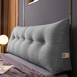 Generisch Rückenkissen Bett 140 cm, Hellgrau Chenille Lesekissen für Bett und Sofa, Lang Keilkissen Rückenpolster für die Wand, Sitzkissen, Wandkissen, Groß Rückenlehne Kissen mit Waschbarem Bezug