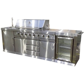 Teico Gasgrill Outdoor Küche BBQ, Außenküche, Outdoor Kitchen in silber, 2630 x 580 x 1190 mm