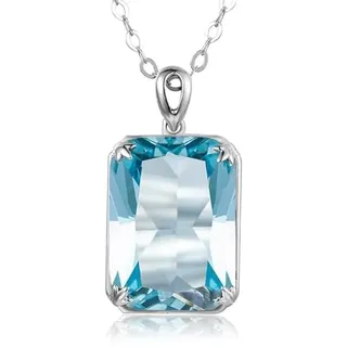DJMJHG Silber Anhänger Aquamarin Anhänger Halskette Echt Sterling Silber Rechteck Edelstein Statement Damen Feiner Schmuck Aquamarin