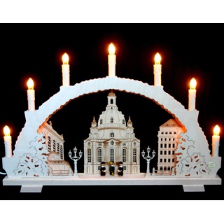 Schwibbogen 7 Kerzen Dresdener Frauenkirche & Kurrende 52cm x 32cm - Handarbeit Erzgebirge erzgebirgischer