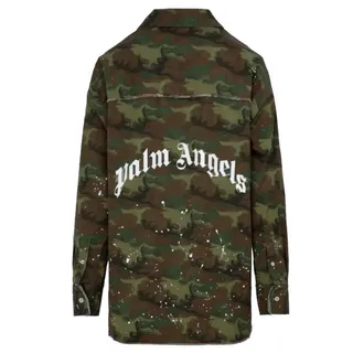 PALM ANGELS Langarmhemd Camo Paint-Splatter Loose Fit Military Hemd Overshirt Offene Kanten Oversize-Schnitt für urbanen Charakter 44/XS
