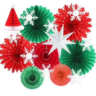 Weihnachten Dekoration Papier Fächer Schneeflocke Rot Grün Weihnachtsfeier Dekorationen Weihnachtskugel Papier Papiersterne Weiß für Weihnachtsfeier Deko Hochzeit Neujahr Winter Party Dekoration