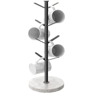 Gypie Marmor-Becherhalter, Baum, 8 Haken, Kaffeetassenständer, verbesserte stabile Dichtung, Tassenregal für Küche, Theke, Café, Schwarz