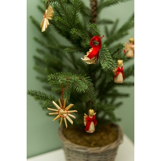 Wohnando Christbaumschmuck Weihnachtsanhänger Sterne Stroh, ideal für Geschenke + Weihnachtsbaum rot