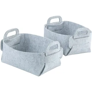 WENKO Filzkorb Nina S, 2er Set Aufbewahrungskörbe aus recyceltem Polyesterfilz, platzsparend faltbare Filzkörbchen mit praktischen Tragegriffen & je 2,4 L Fassungsvermögen, 19 x 14 x 9 cm, Hellgrau