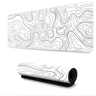 Hearda Mauspad XXL/XL/L, 3D Klassische Linien Gaming Mauspad, Mauspad mit Anti - Rutsch Gummiboden, Vernähte Kanten Mousepad, Abstraktes Mouse pad für Büro, Zuhause (Weiß 1,1000x500x3mm)