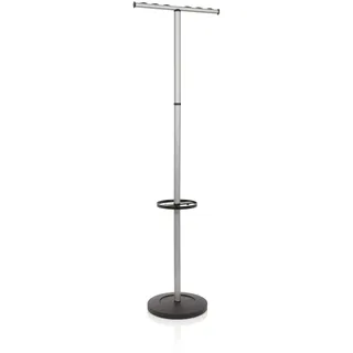 hjh OFFICE 830029 Garderobenständer Space I Metall Silber Kleiderständer inkl. Kleiderbügel, mit Schirmständer, Höhe 172,5 cm