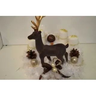 Adventskranz Federn Gold braun Hirsch 40cm künstl Weihnachten Adventsgesteck