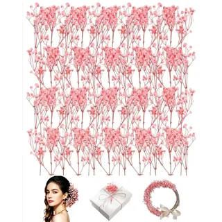 SCJJZ 50 Stück Schleierkraut Getrocknet, Rosa Trockenblumen für DIY Basteln und Hochzeitsdeko, Getrocknete Schleierkraut Blumenstrauß für Fotorahmen, Lesezeichen, Grußkarten und Home Deko
