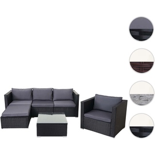 Poly-Rattan-Garnitur Brescia, Gartengarnitur Sitzgruppe Sofa Lounge-Set ~ schwarz, Kissen anthrazit