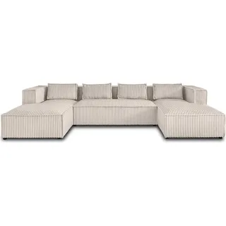 Lisa Design Stella - Sofa Wohnlandschaft U-Form - 7 Sitzplätze - in Cord-Samt grob gerippt. , Weiß - Weiß