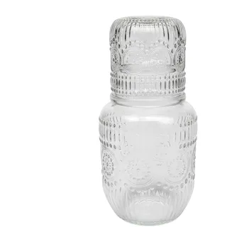Nachttisch Wasserkaraffe mit Trinkset – Schneeflocken Design Vintage Krug | Wasserkrug mit Trinkglas | Für Schlafzimmer, Nachttisch, Tee, Milch, Saft & Kaffee | Elegant, Stilvoll, Hochwertig