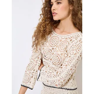 Strickpullover APRICOT "Häkeltop", Damen, Gr. M (38), weiß (stein), Obermaterial: 100% Baumwolle CO., unifarben, Pullover Strickpullover, mit Trompetenärmeln