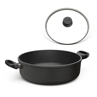 Hoffmann Schmorpfanne 32 cm Induktion, Antihaft, mit Deckel, Aluguss, hoher Rand, mit 2 Griffen, alle Herdarten, backofenfest, wiederbeschichtbar, spülmaschinenfest - Pfanne, Bratpfanne, Bräter