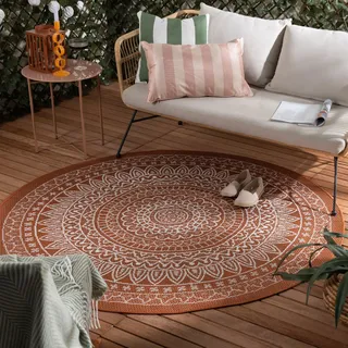FRAAI In- & Outdoor Teppich Rund - Summer Azteca Terracotta Ø 180cm - Wetterfest - Polypropylen - Flachgewebe - Balkon, Garten/Terrasse - Terrasse - Rug