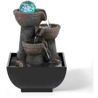 Dyna-Living Tischbrunnen mit Rollender Kugel, Tischplatte Zimmerbrunnen Wasserfall Brunnen für Indoor Wasserbrunnen für Home Office Decor, Polyresin (Stil 2)