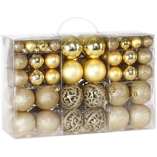 BAKAJI Packung mit 100 Weihnachtskugeln, Durchmesser 3/4/6 cm, Dekoration für Weihnachtsbaum (Champagner)