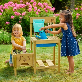 TP Toys Pflanzbank – eine Gartenstation zum Anbau Ihres eigenen Gemüse, Pflanzen und Blumen – ideal für Kinder ab 3 Jahren, Holz, 93,5 x 37,5 x 12 cm (677)
