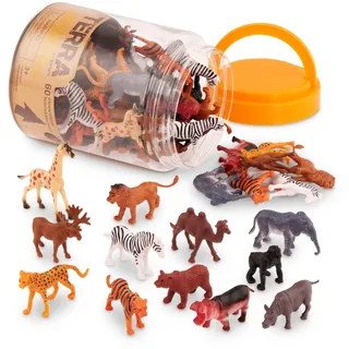 Terra 60-teilig Tierfiguren Sammlung Wildtiere Spielzeug Set – Löwe, Tiger, Zebra, Nilpferd, Elefant, Elch, Kamel und mehr – ab 3 Jahren, 2"