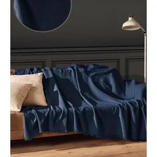 Wohndecke Wohndecke Mea aus Biobaumwolle in Dunkelblau, Sandiik blau