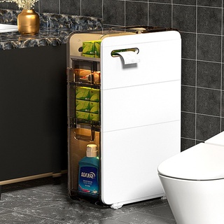 GJAGXQ 2/3/4-stufiger Badezimmer-Bodenschrank große Kapazität schmaler Badschrank vertikale Aufbewahrungseinheit mit transparenten Schubladen und Rollen für Badezimmer, Wohnzimmer, Küche