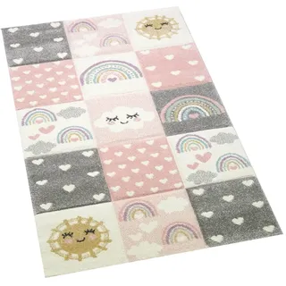 CARPETIA Teppich Kinderzimmerteppich Kinderzimmer Teppich Herzchen Wolken Regenbogen Punkte rosa Creme grau Größe 80x150 cm