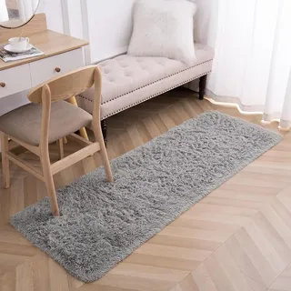 Holomaalahi Hellgrauer Teppich 120 x 200 cm, rutschfest, ideal für Schlafzimmer und Esszimmer – moderner, superweicher Plüschteppich, flauschig-zotteliger Teppich für Wohnzimmer und Esszimmer