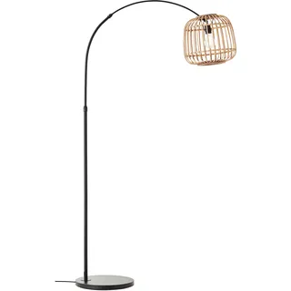 Bogenlampe HOME AFFAIRE "Grazay" Lampen Gr. Höhe: 171,00 cm, schwarz (natur, schwarz) Bogenlampen Stehleuchte mit 1,7m Höhe und 1,1m Ausladung, Schirm aus Rattan