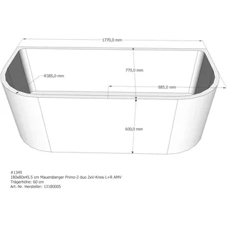 Badewannenträger passend für Mauersberger Primo 2 duo links 180 × 80 × 45,5 cm