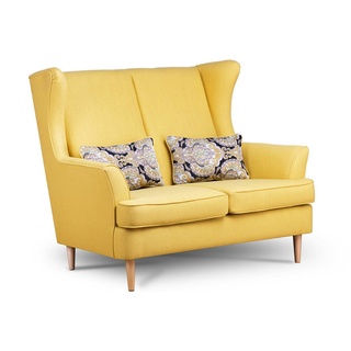 Konsimo 2-Sitzer STRALIS Sofa 2 Personen, zeitloses Design, hohe Füße, mit zwei dekorativen Kissen inklusive gelb