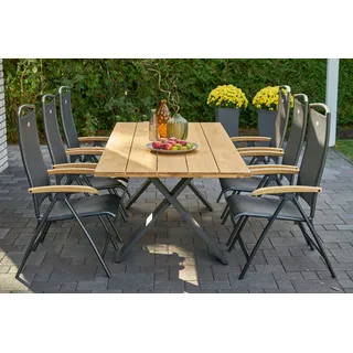 HARTMAN Xanadu / Raffaelo Garten-Essgruppe, xerix/anthrazit, Alu/Teakholz, 6 Klappstühle, Tisch 220 x 100 cm