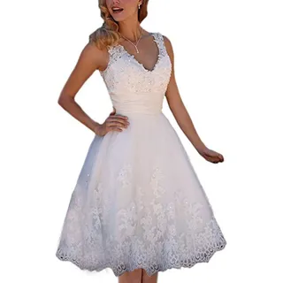 Beyonddress Frauen Blume Spitze Brautkleider Hochzeitskleider Kurz Appliques Brautkleider Brautmode,Weiß 15,DE44 - 44
