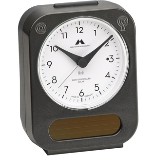 Uhren Manufaktur Schwarzwald Funk-Solar-Wecker, längere Laufzeit, leises Uhrwerk, einfache Bedienung, Made in Germany, Farbe:Grau/Graphitgrau