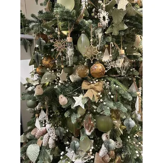 12 Weihnachtskugeln 8cm Glas mit Schneeflocken Christbaumkugeln Holz braun weiß