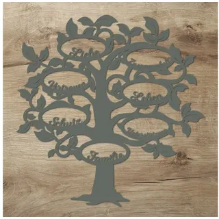 Namofactur 3D-Wandtattoo Holz Wandbild 'Familie Baum' Wanddeko, Wanddekoration Familien Stammbaum, Wandgestaltung für dein Wohnzimmer grau