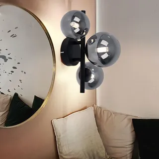 Deckenleuchte mit Glas Strahler Kugel Deckenlampen Glaskugeln Esstisch, LED schwarz 3 flammig, 3x 3,5W 3x 350lm 3000K, BxH 21x28 cm