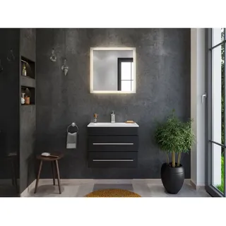 Badmöbel Mars 600 Slimline 2-tlg - Led Spiegel - 2 Softclose Schubladen Schwarz