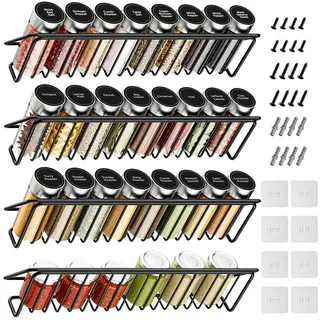 Priksia Gewürzregal Wand 4 Stück Gewürz Organizer Metall, Spice Rack Wandregal Hängend gewürzregale mit kleben und Schrauben, Gewürze Organizer für Küchen Wand & Schranktür und Bad Organizer (L)
