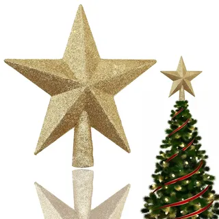 Weihnachtsbaumspitze Stern Gold – Glänzende Christbaumspitze aus bruchsicherem Kunststoff, Klassische Tannenbaumspitze & Baumspitze Weihnachten für eine Festliche Dekoration