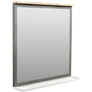 Woodkings Spiegel Pinetown I Grauer Wandspiegel mit Ablage 71x67 cm I Badspiegel aus Massivholz im Industriel Design I Flurspiegel Weiß grau