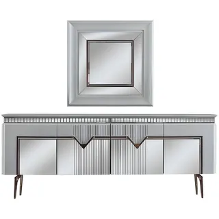 JVmoebel Sideboard Elegantes Silber Sideboard mit Spiegel und hochwertiger Holzoberfläche (2 St., 1x Sideboard + 1x Spiegel), Made in Europa silberfarben