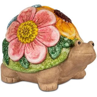 formano Gartenfigur Schildkröte Dekofigur 18 cm für Garten & Terrasse wetterfest Magnesia Skulptur mit handbemaltem Blumen-Relief für Balkon & Eingang