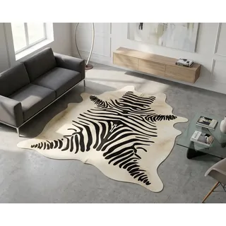 KUHFELL online & NOMAD Fellteppich Kuhfell creme weiß mit Zebra Print Rinder Fell Teppich schwarz|weiß