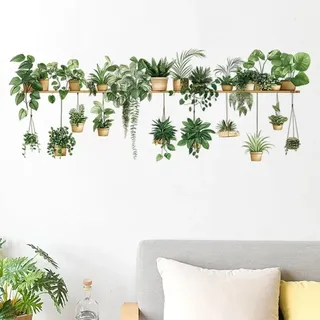 Wandaufkleber Mit Grünem Pflanzenkorb, Dekorative Selbstklebende Wandaufkleber, Wanddekoration Für Küche, Wohnzimmer, Esszimmer, Schlafzimmer